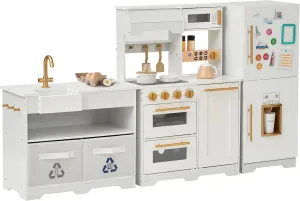 Play Kitchen with Interactive$ Realistic Features$ and 17 Kitchen Accessories$ eminence for 3yrs and up$ Blue/White/Gold Teamson Kids Little Chef Atlanta Large Modular Wooden 