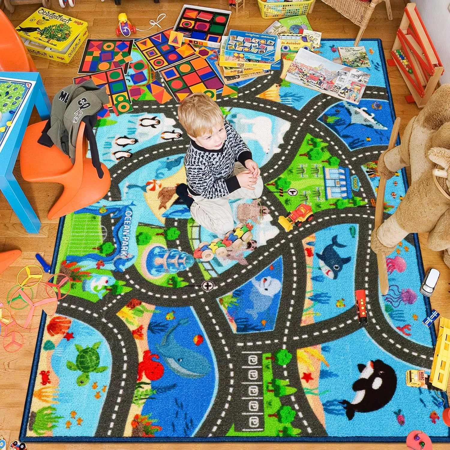 Play Mat Road Rug$Track Rug Car Play Carpet for Kids Kids Rug Playmat Rug$31.4"X47" Marine Animals hump Car Rugs for Kids Toy Cars$Non Slip Aquarium Road Map Kids Carpet for Playroom Bedroom Boys$Kids 