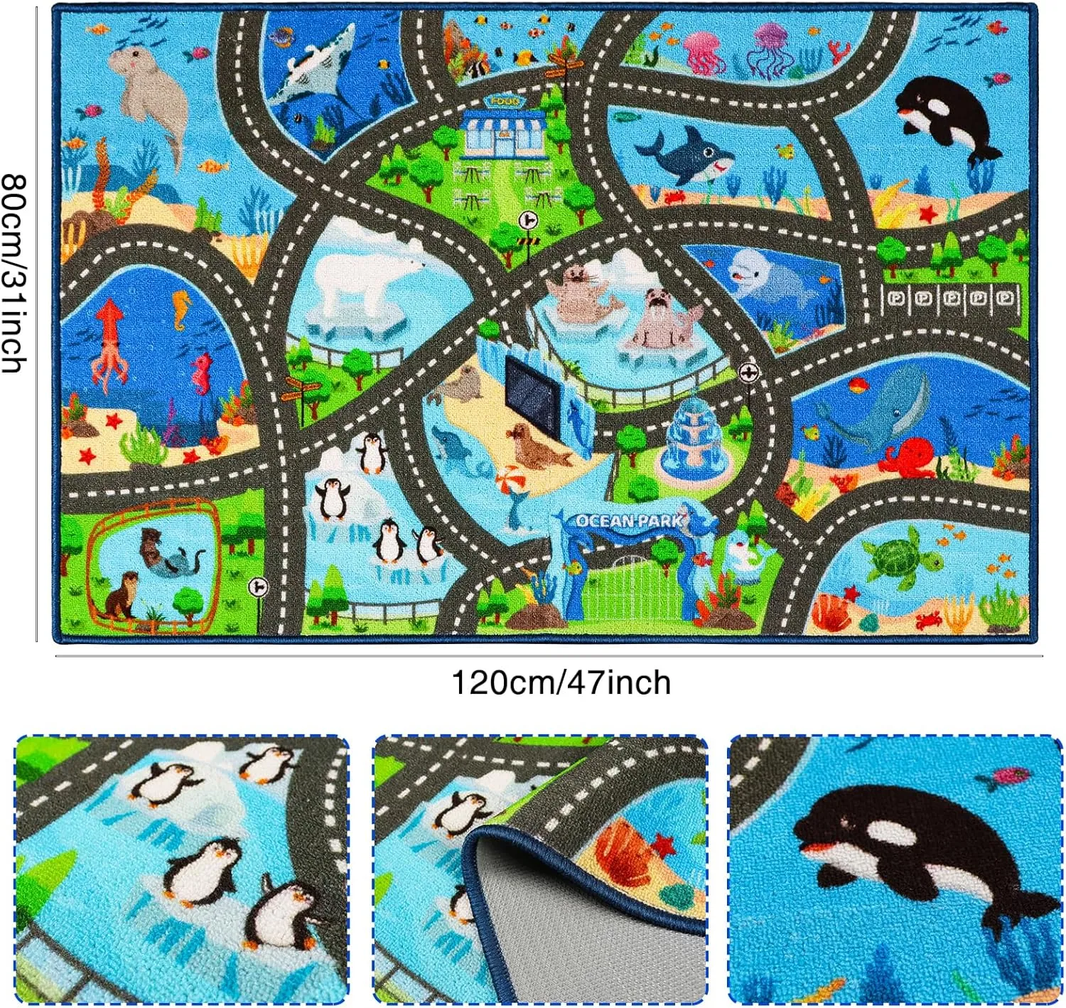 Play Mat Road Rug$Track Rug Car Play Carpet for Kids Kids Rug Playmat Rug$31.4"X47" Marine Animals hump Car Rugs for Kids Toy Cars$Non Slip Aquarium Road Map Kids Carpet for Playroom Bedroom Boys$Kids 