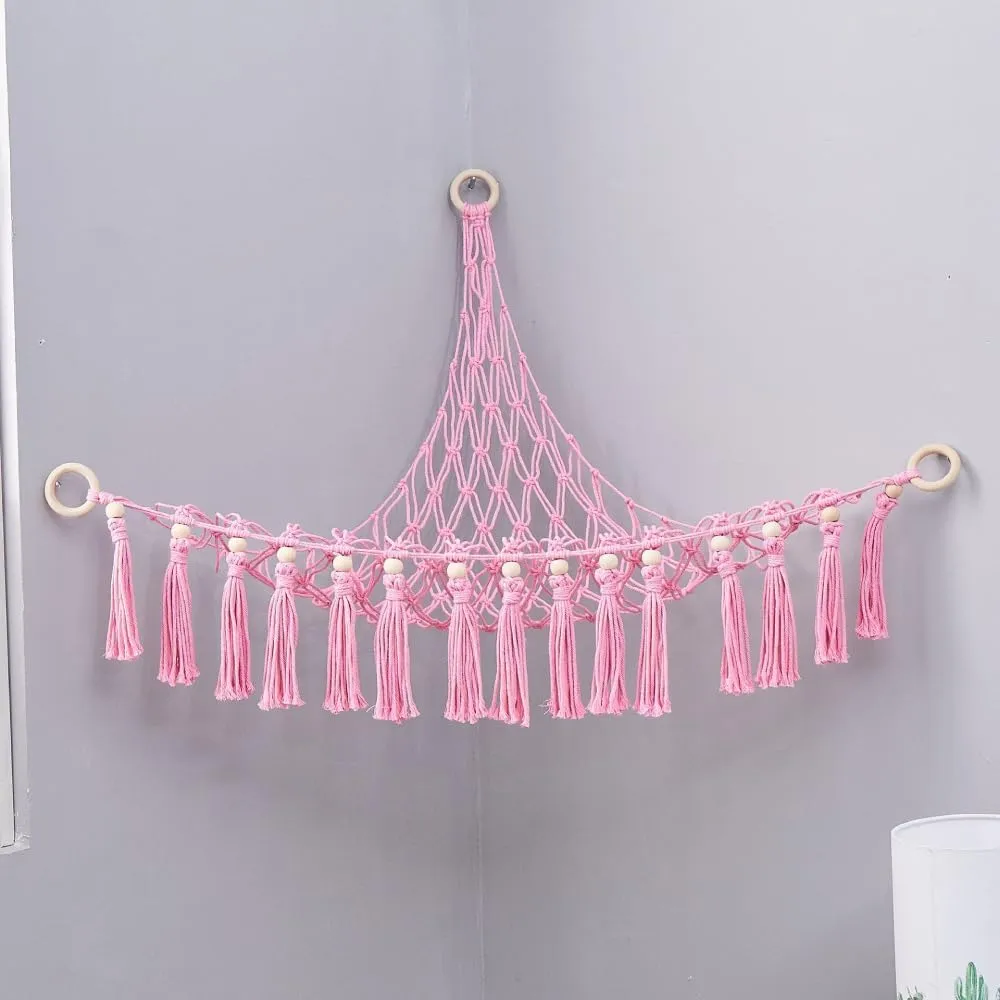 Playful Storage for Kids' Rooms,37.4"x35.4*x35.4 (No. 3 Deep Pink Triple-Ring Doll Hanging??35.43 * 35.43 * 37.40inch??) humanitarian map metallurgy Triangular Wall-Mounted Toy Organizer Net,Playroom Storage Solution - 