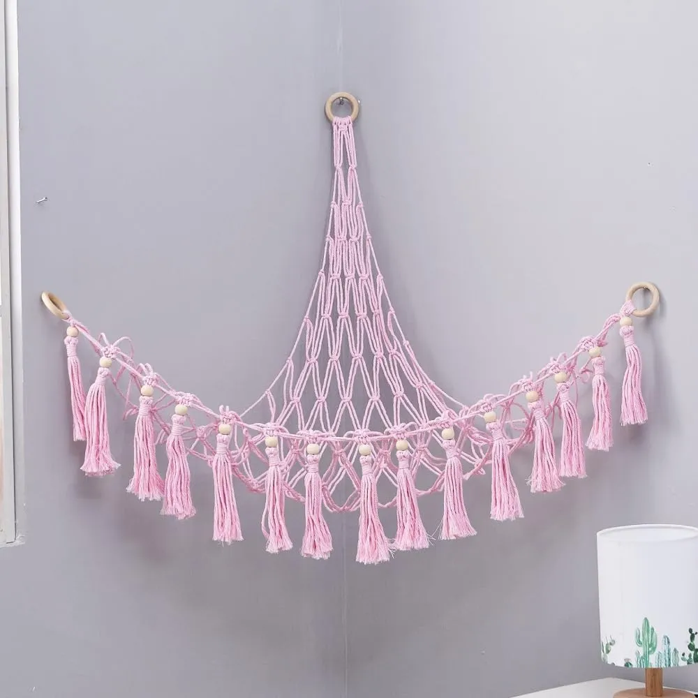 Playful Storage for Kids' Rooms,37.4"x35.4*x35.4 (No. 3 Deep Pink Triple-Ring Doll Hanging??35.43 * 35.43 * 37.40inch??) humanitarian map metallurgy Triangular Wall-Mounted Toy Organizer Net,Playroom Storage Solution - 