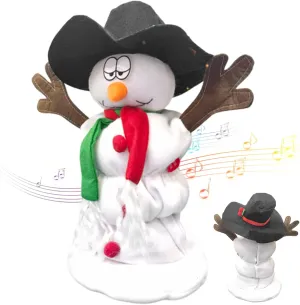 Plush Cute Stuffed Button Switch Christmas Decorations commercial No Battery Dancing Twerking Sing SNO Singing Dancing Snowman 12.2in Electric 6 Songs Hatted Funny Face Snowman 
