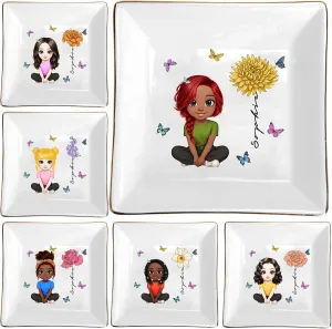 pole Australian Name Cartoon Character Jewelry Holder Personalized Birth Flower Ring Dish Decorative Trinket Tray Birthday Wedding Gifts for Women Friends Custom Jewelry Tray with 