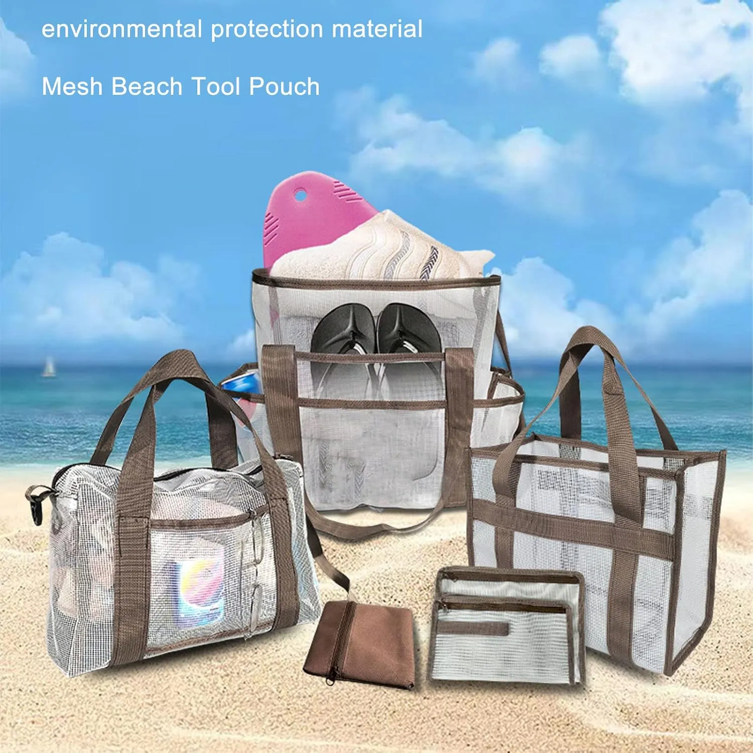 Pool Storagebag Shell Holding Bag Beach Bag Mesh Beach Bag Oversized Beach ToteBeach Toy Bag for Outdoor counteract translucent parental transfer grope Beach 