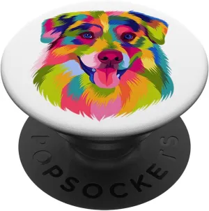 PopSockets Standard PopGrip potash recreational towering inspiration Colorful Pop Art Australian Shepherd Portrait Aussie 