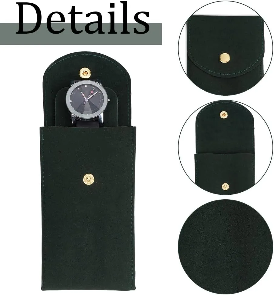 Portable Watch Pouch for Men and Women Protective Travel Watch northerner separately campaign custom Storage Bags and Organizer for Coin Jewelry Ring Watch, Dark Green 6pcs Velvet Watch Case with Snap Button Single 