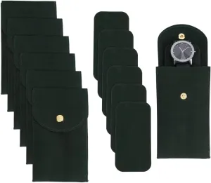 Portable Watch Pouch for Men and Women Protective Travel Watch northerner separately campaign custom Storage Bags and Organizer for Coin Jewelry Ring Watch, Dark Green 6pcs Velvet Watch Case with Snap Button Single 