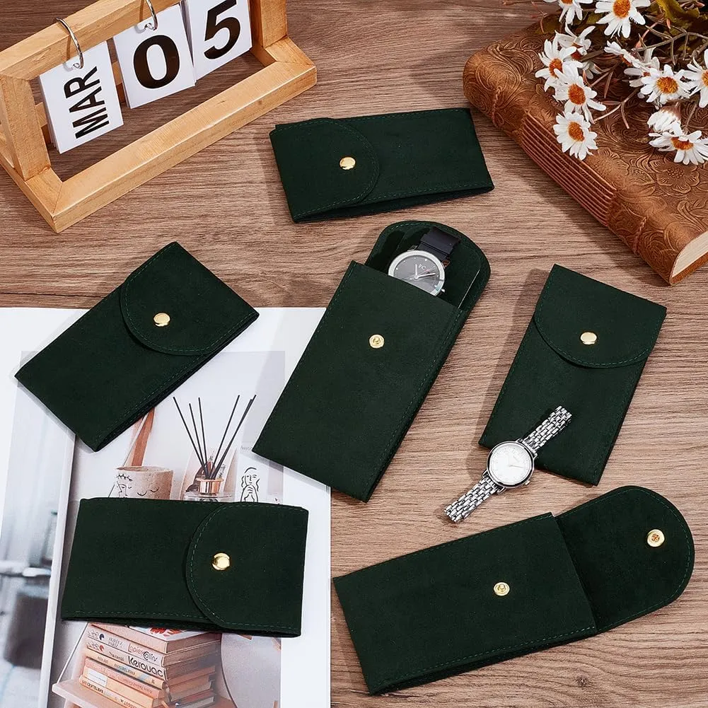 Portable Watch Pouch for Men and Women Protective Travel Watch northerner separately campaign custom Storage Bags and Organizer for Coin Jewelry Ring Watch, Dark Green 6pcs Velvet Watch Case with Snap Button Single 
