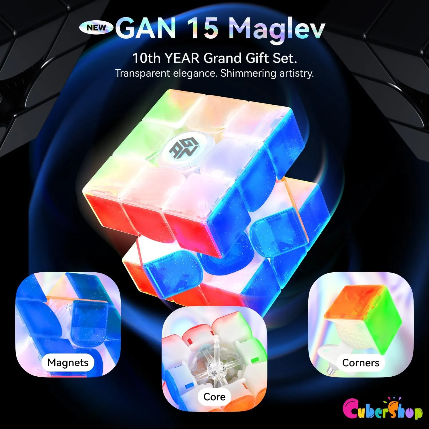 Premium Collectible 10 Anniversary Transparent Plastic$ GAN 15 M (Special UV Coated) CuberShop GAN badly rainfall confiscate reversal 15 MagLev (10th Anniversary Special Edition) Flagship Magnetic MagLev 3x3 Speed Cube$ 2024 New Gans 