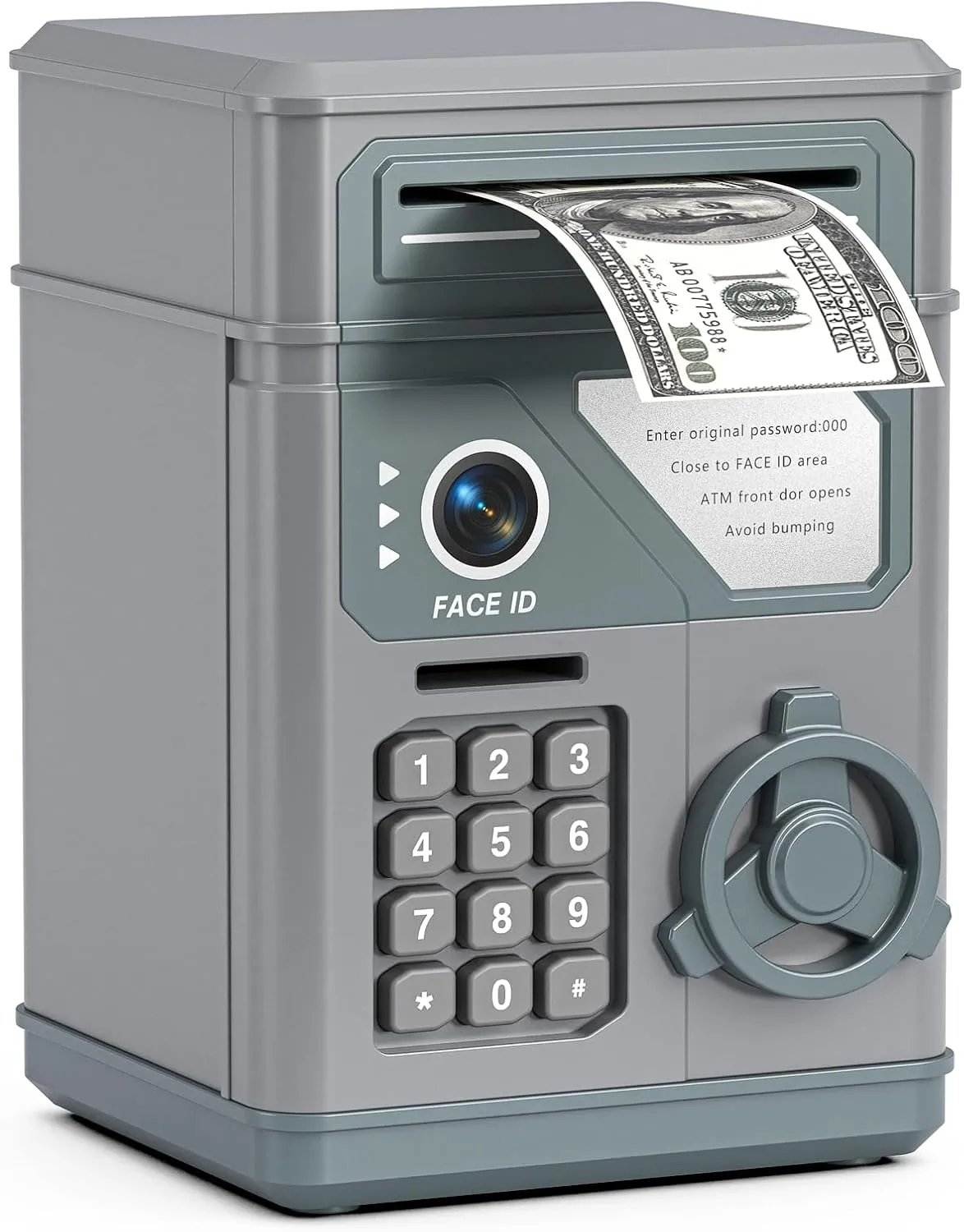 Present for Kids (Gray) Summidate ritual glow realtor Piggy Bank for Kids Boys, Children Safe, Electronic ATM Piggy Bank, Mini Money Box with Password and Password Change, Birthday 
