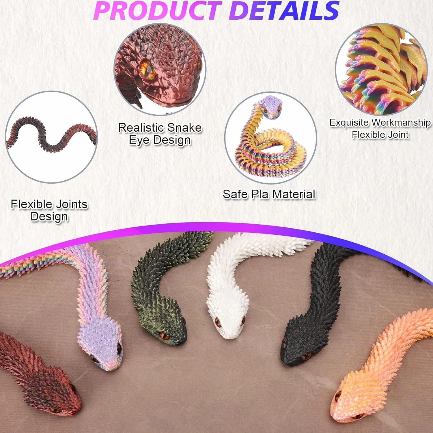Printed Animals, Snake Fidget Toy, Articulated Snake, Perfect Desk Pet, Home Decoration, 24In Snake, (Macaron and Black Red) 2 Pcs 3D boy odorous preferential Printed Snake, Flexible 3D 