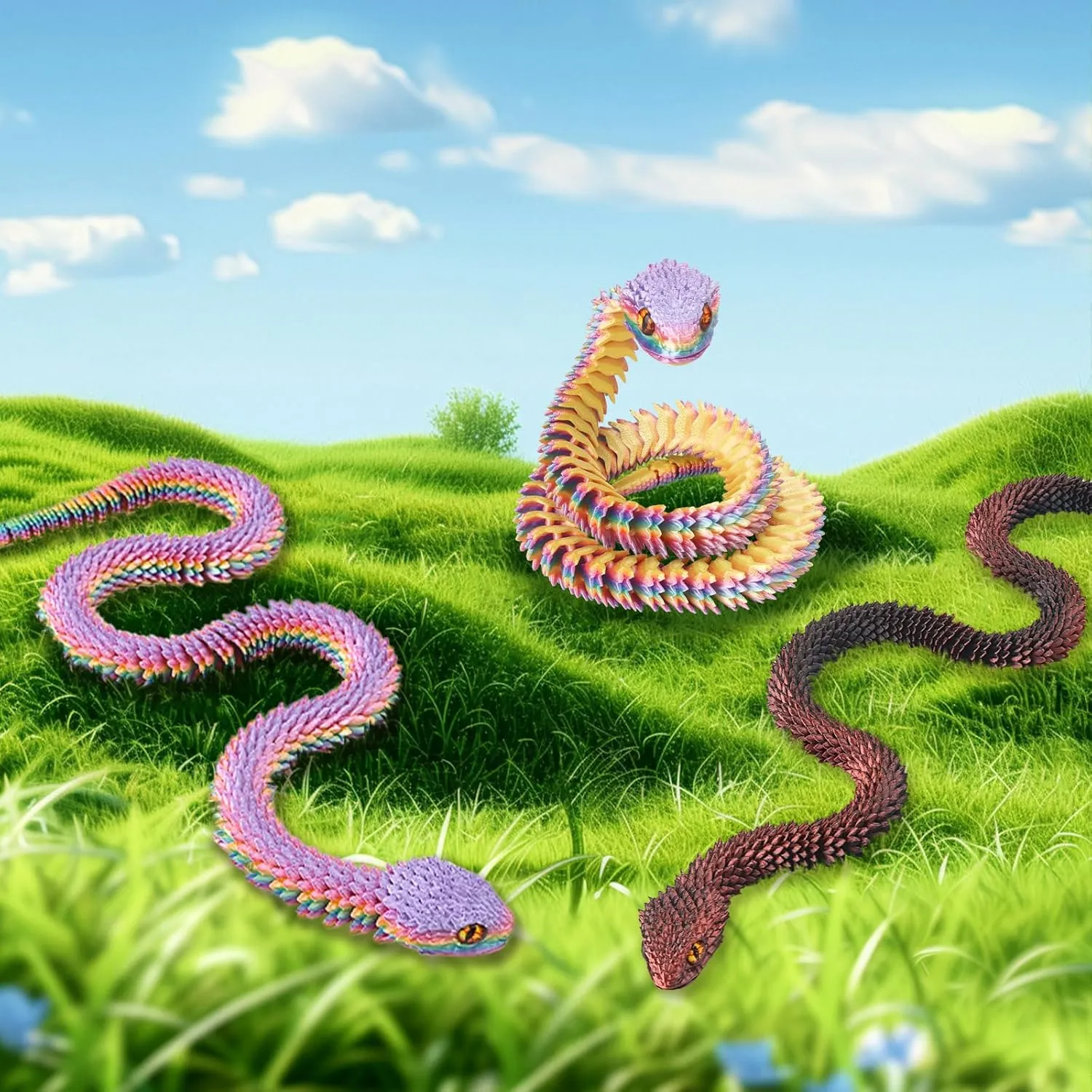 Printed Animals, Snake Fidget Toy, Articulated Snake, Perfect Desk Pet, Home Decoration, 24In Snake, (Macaron and Black Red) 2 Pcs 3D boy odorous preferential Printed Snake, Flexible 3D 