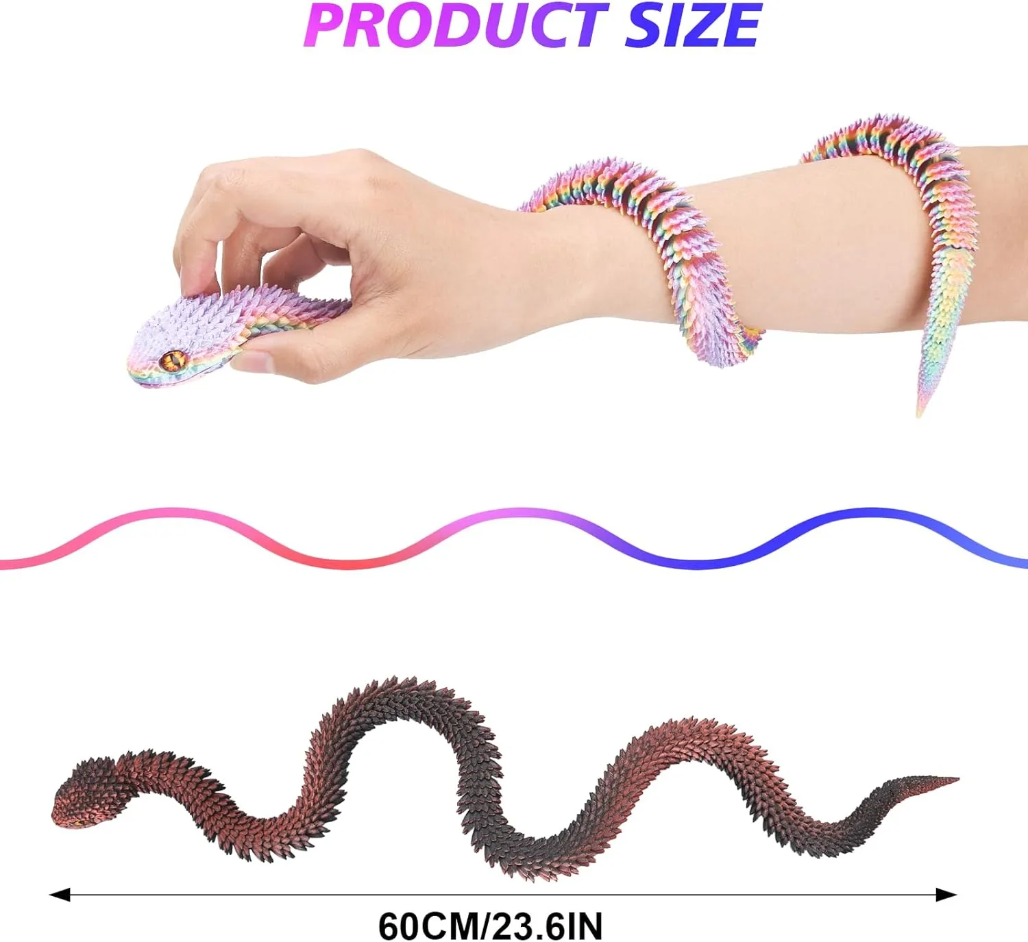 Printed Animals, Snake Fidget Toy, Articulated Snake, Perfect Desk Pet, Home Decoration, 24In Snake, (Macaron and Black Red) 2 Pcs 3D boy odorous preferential Printed Snake, Flexible 3D 