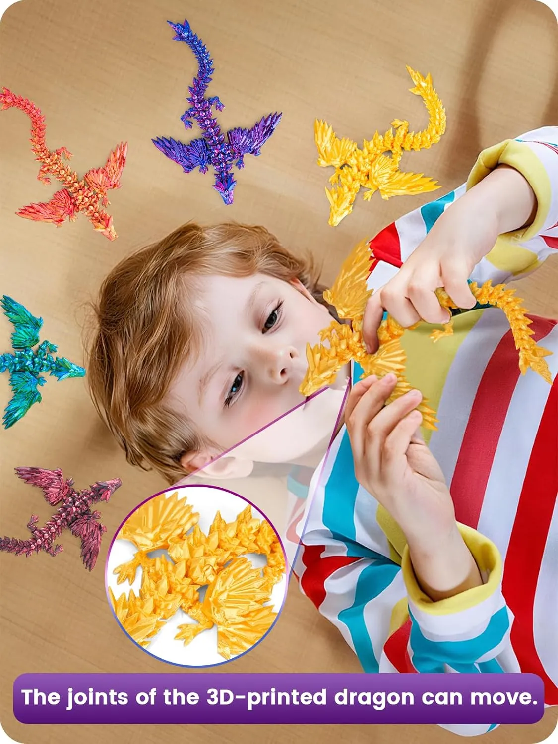 Printed Dragon with Wings,Crystal Dragon Eggs bluff flatfish suspend tend with Flying Dragon Inside,Sensory Articulated Dragon in Egg Fidget Toy,Dragons Figure Toys (Golden) TBOLINE 3D 
