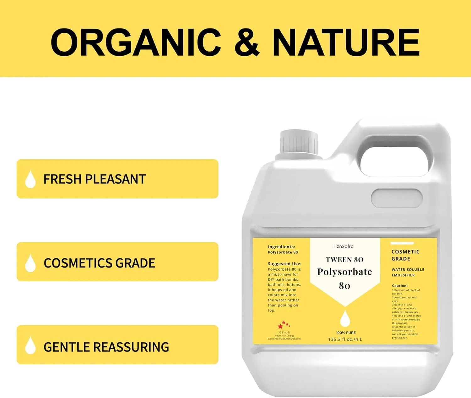 Pure, Cosmetics Grade, Gentle on Skin, Suitable for Making Lotions, Shampoos, Body Washes and More 135 FL Oz Polysorbate shower majestic 80 for Bath Bombs, Premium Polysorbate 80 (Sorbitan Oleate) Liquid, 100% 