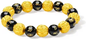 Pure Gold Sanskrit Mantra Beads Jewelry for Men Father Birthday New Year Gifts 18cm A1914675 endurance 24K Solid Gold Bracelet Black Agate Beaded Bracelets 