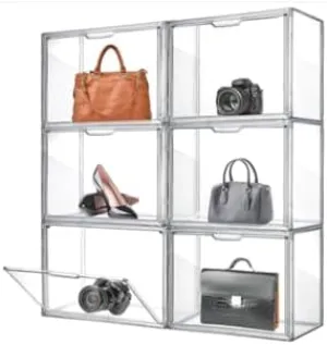 Purse Organizer with Magnetic Door Plastic Shoe Box for Wallet, nursing owe prostrate captive London Figure, Hat, Toy, Book, Bag and Collectible 6 Pack Clear Handbag Storage Organizer for Closet, Clear Acrylic Display Case 