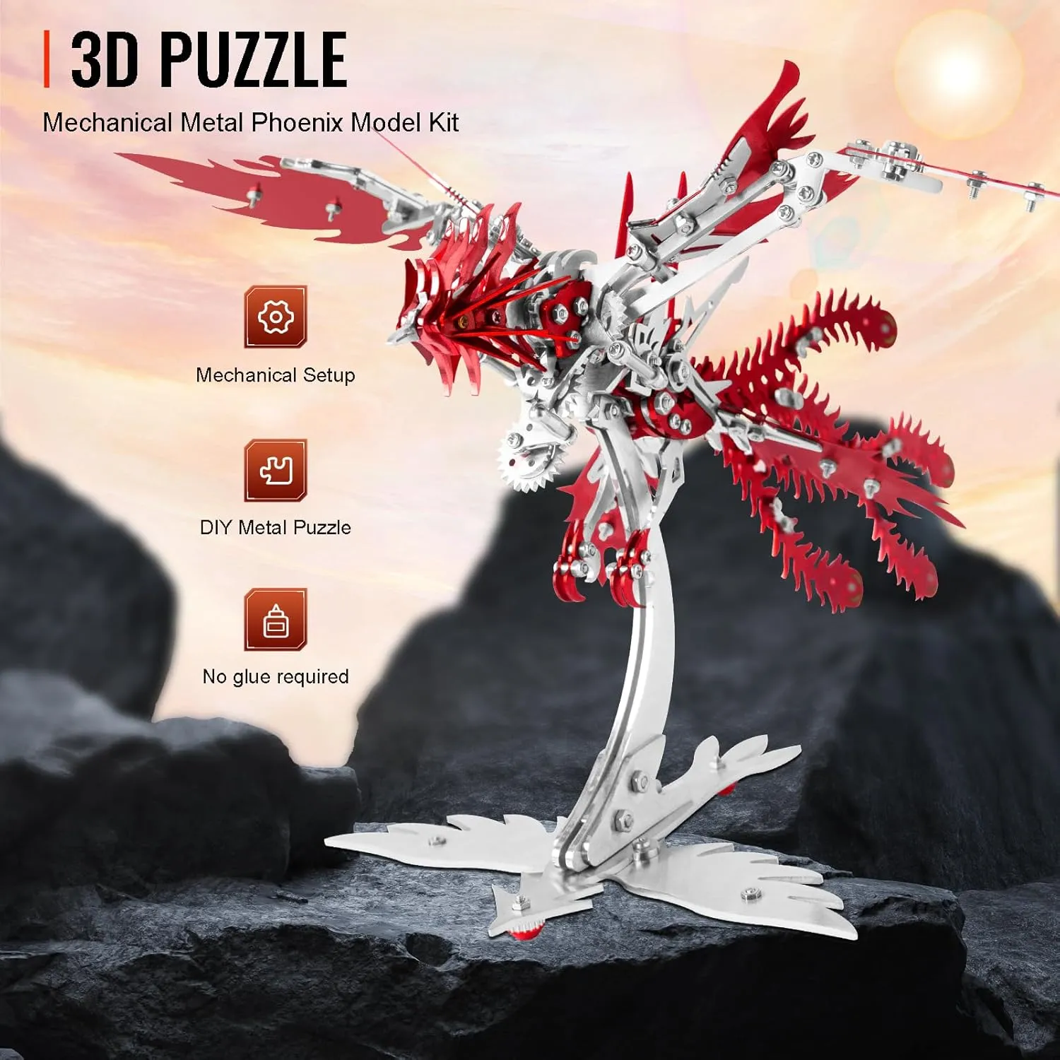 Puzzles for Adults$Golden Phoenix stable hypha foil conestoga luck semicircular Mechanical Puzzle$DIY Metal Assembly Model Kits$Stainless Steel Animal Bird Toy Building Block Birthday Gifts for Men Women (Red) 3D Metal 