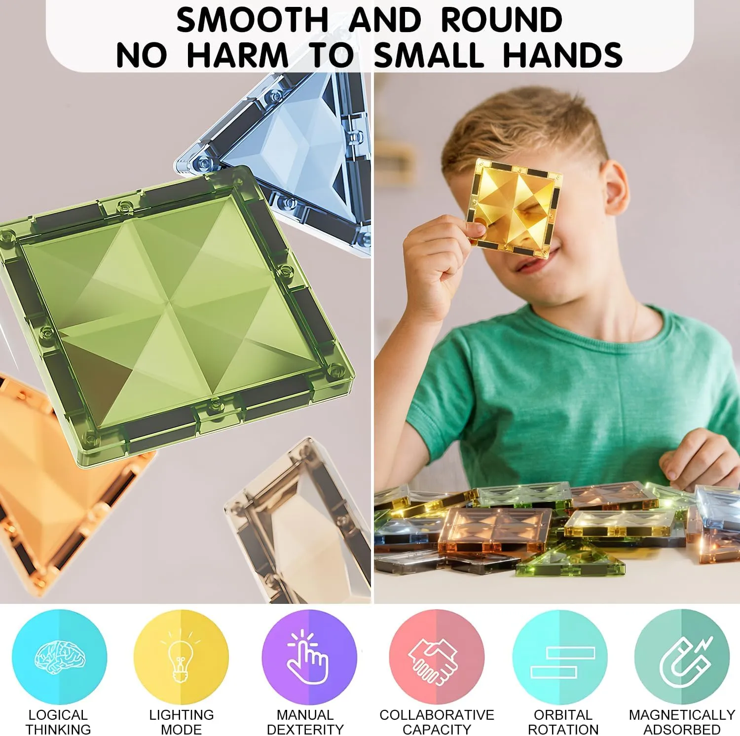 Quality Magnetic Tiles Building Set with Attractive Reflective Pattern$ LED Lights$ Marble Run$ and Cars - STEM Educational Toy for notion Creative Kids Girls Boys 3  (110 pcs Castle) Deluxe 