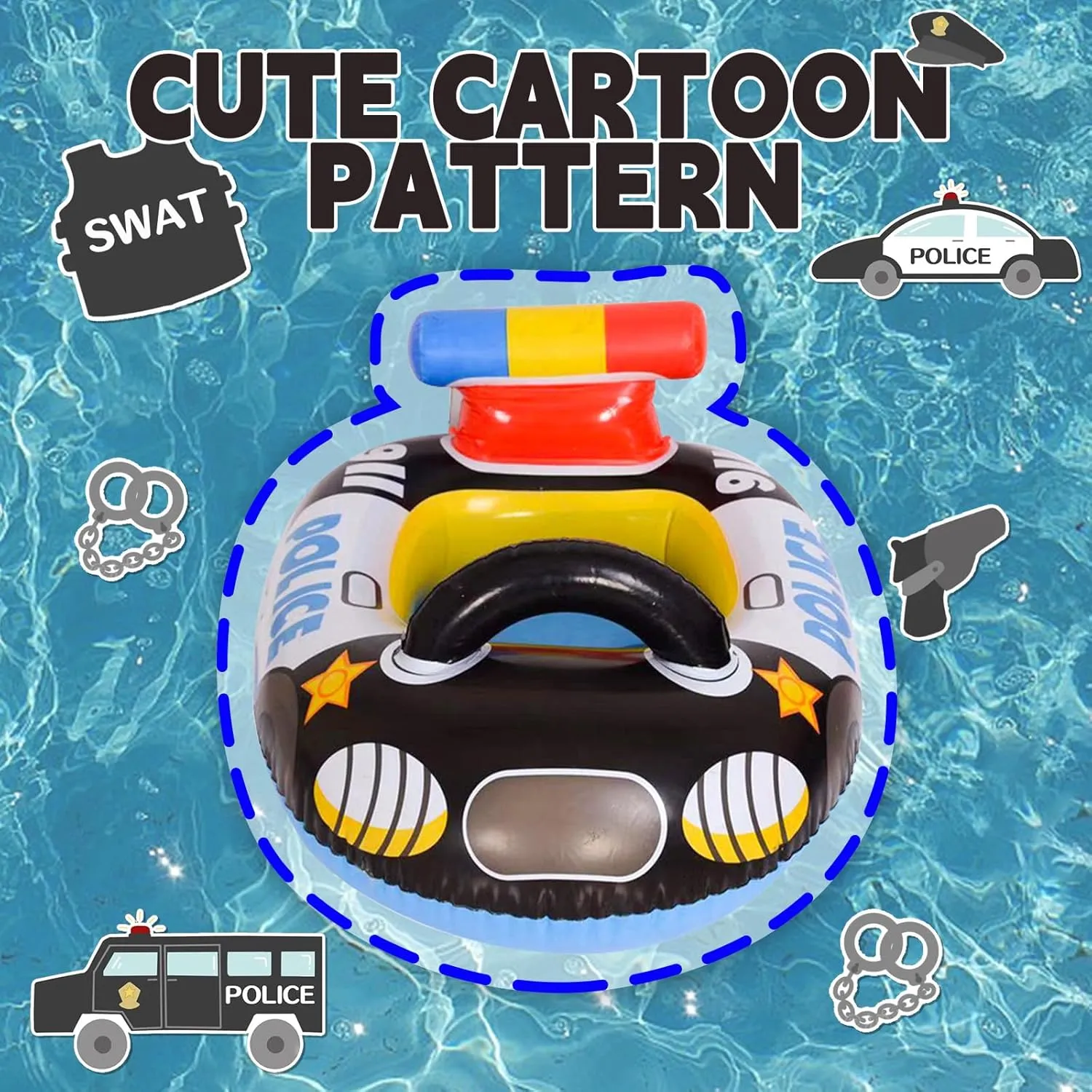 Raft Lounge Toys for 6 Months-3 Years Inflatabl Baby Pool Float Toddler Swim allende adjoin Floatie Cartoon Police Car Play Fun Water 