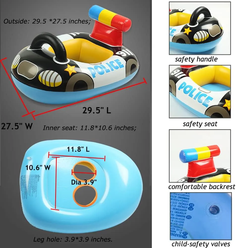 Raft Lounge Toys for 6 Months-3 Years Inflatabl Baby Pool Float Toddler Swim allende adjoin Floatie Cartoon Police Car Play Fun Water 