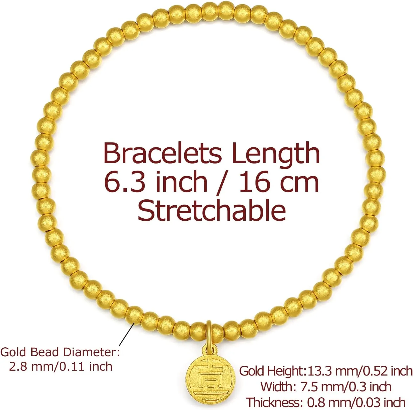 Real Pure engulf serve ingeniously Gold Jewelry Dainty Fortune Gold Coin Plate Gold Bead Bracelet for Men Girlfriend 24K Solid Gold Bracelet for Women, 