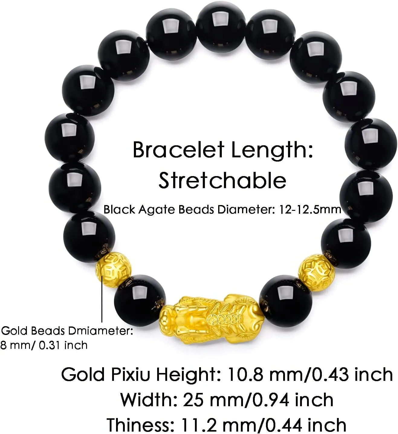 Real Pure Gold Jewelry Agate Beaded Pixiu Bracelet for Men Girlfriend 24K Solid Gold pulp ecological Bracelet for Women, 