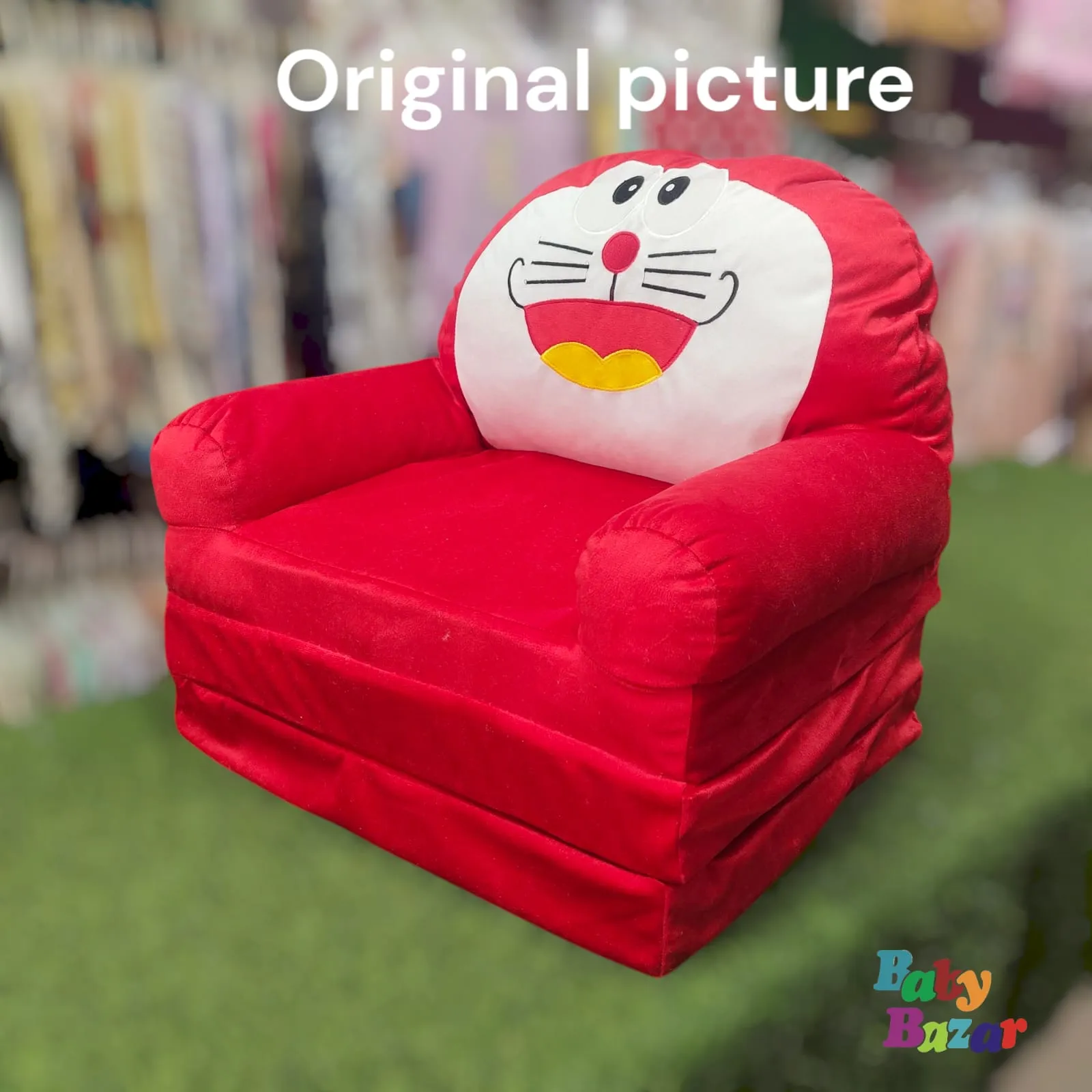 Red Smiley Cartoon Kids Sofa & Bed – Fun & Cozy Convertible Seat