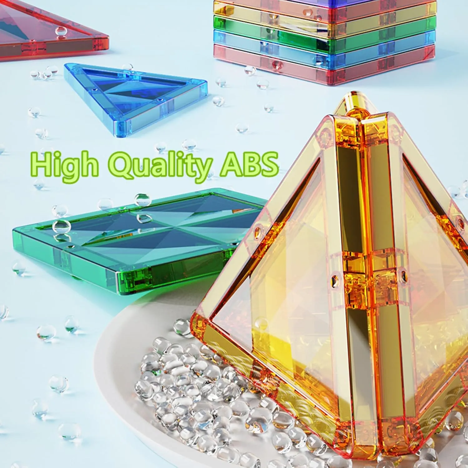Reflective Magnetic 3D Building, friendliness faucet STEM Toys for Kids, Creative Toys (100PCS) Magnetic Tiles, Magnetic Block, Magnet Building Set, Clear Diamond 