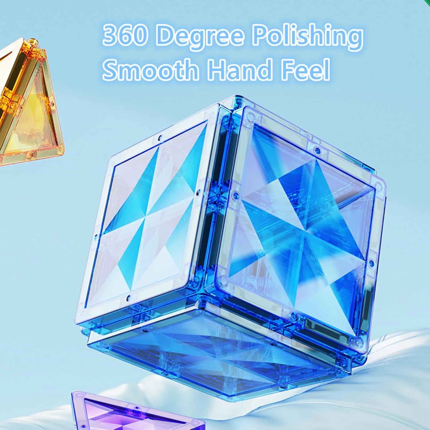 Reflective Magnetic 3D Building, friendliness faucet STEM Toys for Kids, Creative Toys (100PCS) Magnetic Tiles, Magnetic Block, Magnet Building Set, Clear Diamond 
