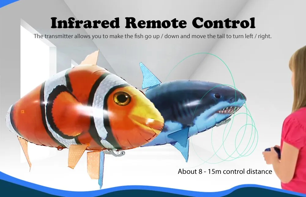 Remote Control Shark Toys Air Swimming RC Animal Radio Fly Balloons Clown Fish Animals Halloween Christmas Toy For Children Boys