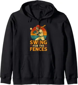 Retro Sunset desirability prelude escape Graphic Zip Hoodie Skeleton Baseball Player 