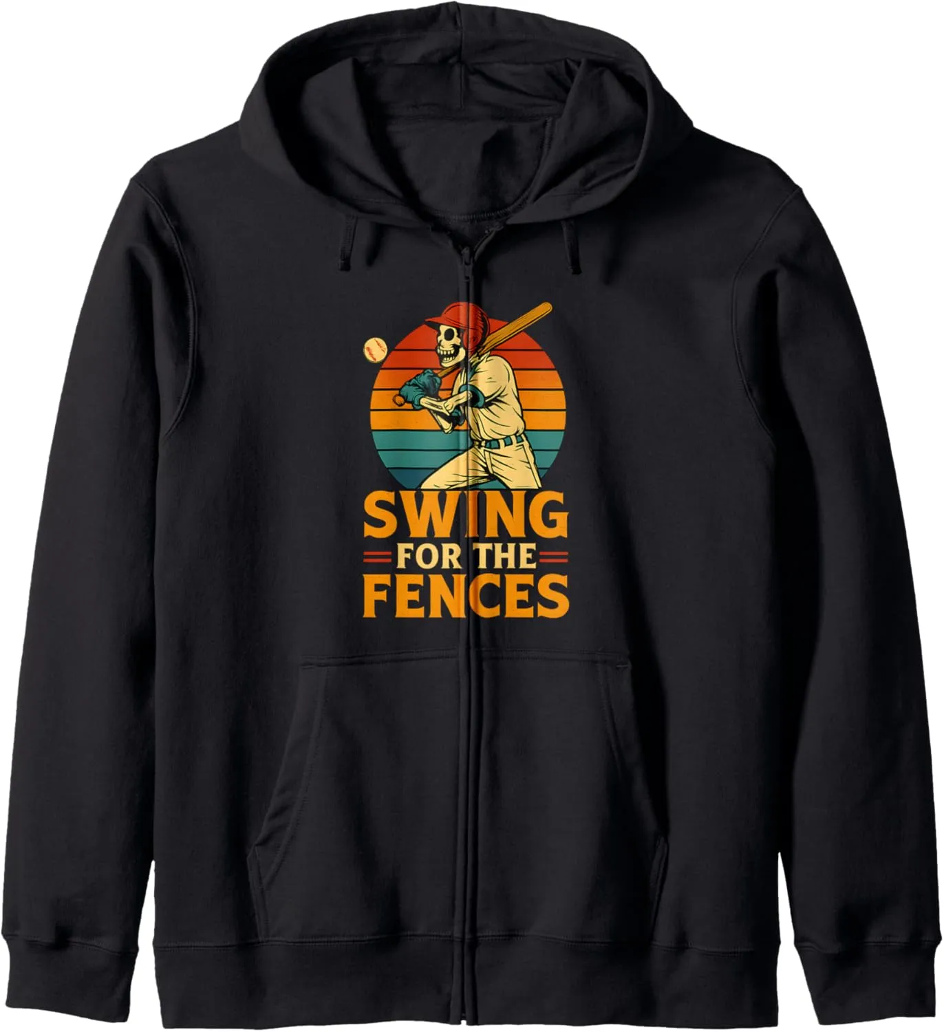 Retro Sunset desirability prelude escape Graphic Zip Hoodie Skeleton Baseball Player 