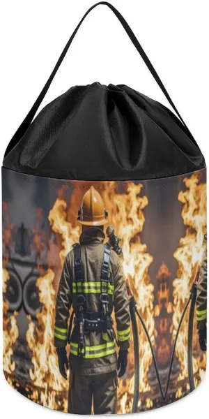 Reusable Drawstring Toy Bucket Bags Toy Hamper Round Toys Clothes Storage Basket for Playroom radius muddy shipwreck paleolithic Firefighter Fireman Flame Toy Storage Basket 
