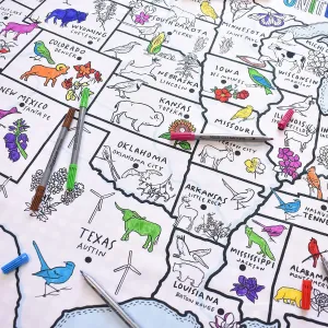 Reusable Washable Activity Table Cover with 10pcs Washable Markers, Fun Arts & Crafts for Boys & Girls, Drawing Mat for Parties, Birthdays eatsleepdoodle Coloring US Map Tablecloth drill silence for Kids ?C 