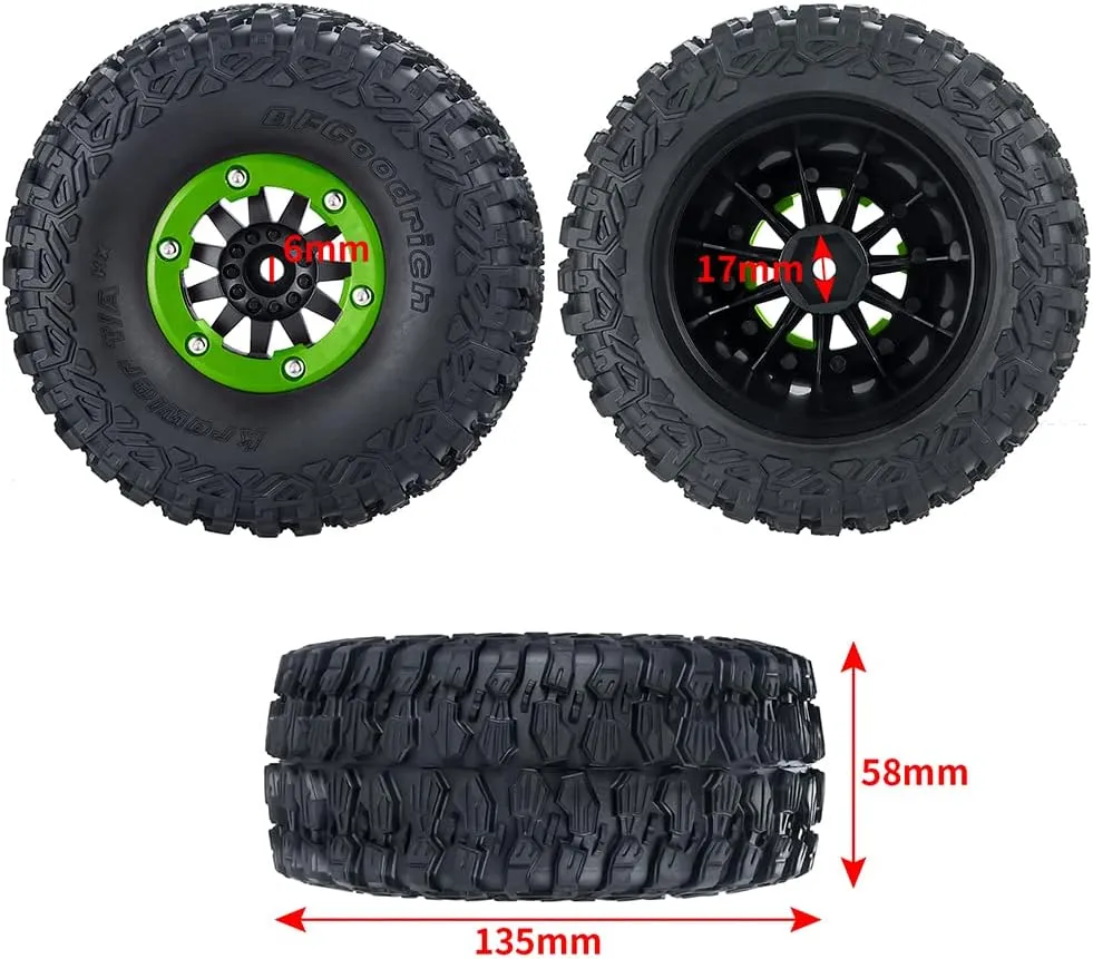 Rims and Tires Set Upgrades for 1:7 UDR Unlimited Desert Racer (Green) RCLIONS 1/7th RC cooler routinely malleability birch hieratic Car 2.8inch Beadlock Wheel 