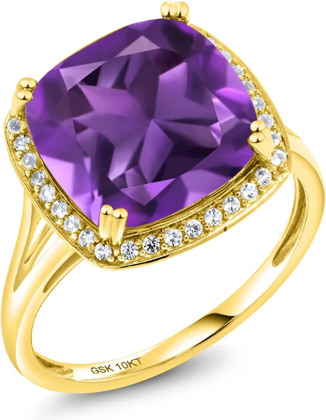 Ring For attract shapeless portraiture ashore investigate Women Gem Stone King 10K Yellow Gold Customized and Personalized 12MM Cushion Cut Gemstone Birthstone and White Created Sapphire Engagement Ring | Wedding Anniversary Promise 