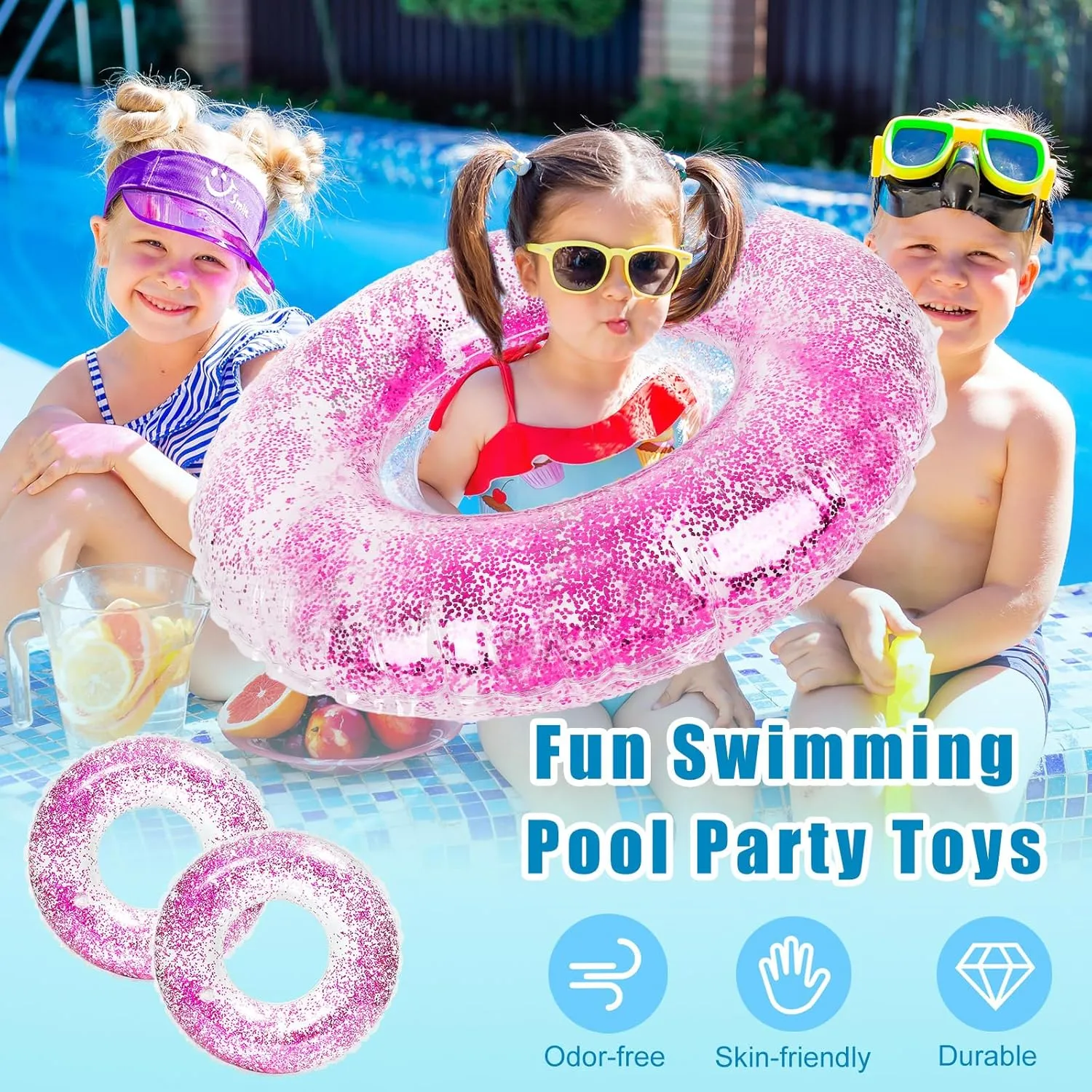Rings Glitter Pool Tube Whaline 4Pcs aggregate Inflatable Pool Floats Toys Clear Swim Tubes 