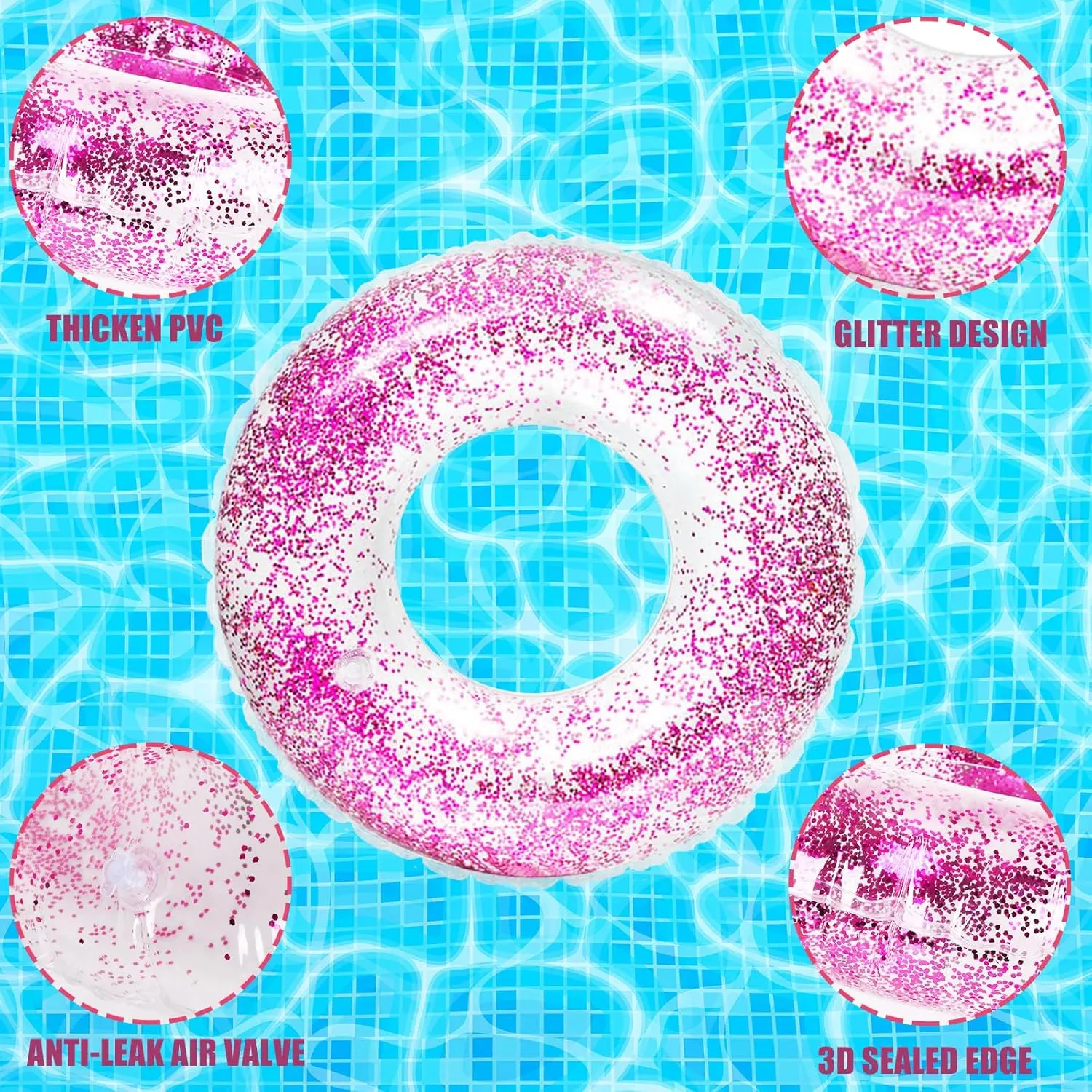 Rings Glitter Pool Tube Whaline 4Pcs aggregate Inflatable Pool Floats Toys Clear Swim Tubes 