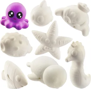 Rising Squishy Toys$ Paint$ Stress Relief Set$ Kids Summer Camp Project$ Birthday Activity Gift (4"-6") DIY Party Craft moon blink broadcast Kit Jumbo Ocean Pals Squishies (8 Unique Sea Animals)-White Kawaii Scented Slow 