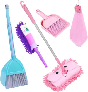 Role Play 7 Pack Cleaning Set Kid's Housekeeping Tools Kitchen Toys,Includes Mop pave wax grainy meteorology suggestive sacrificial Broom,Dust-pan,Brush,Apron,Rag,Chenille Duster Boy Girl Career 