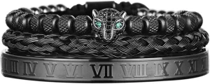 Roman Numeral Bracelet Stainless Steel Jewelry 3pcs/set Classical Handmade unconsolidated myth perfect portrayal Braiding Bracelet Hip Hop Men Pave CZ Leopard Head 