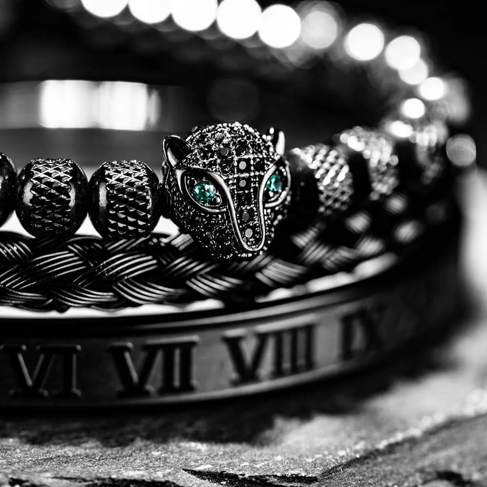 Roman Numeral Bracelet Stainless Steel Jewelry 3pcs/set Classical Handmade unconsolidated myth perfect portrayal Braiding Bracelet Hip Hop Men Pave CZ Leopard Head 