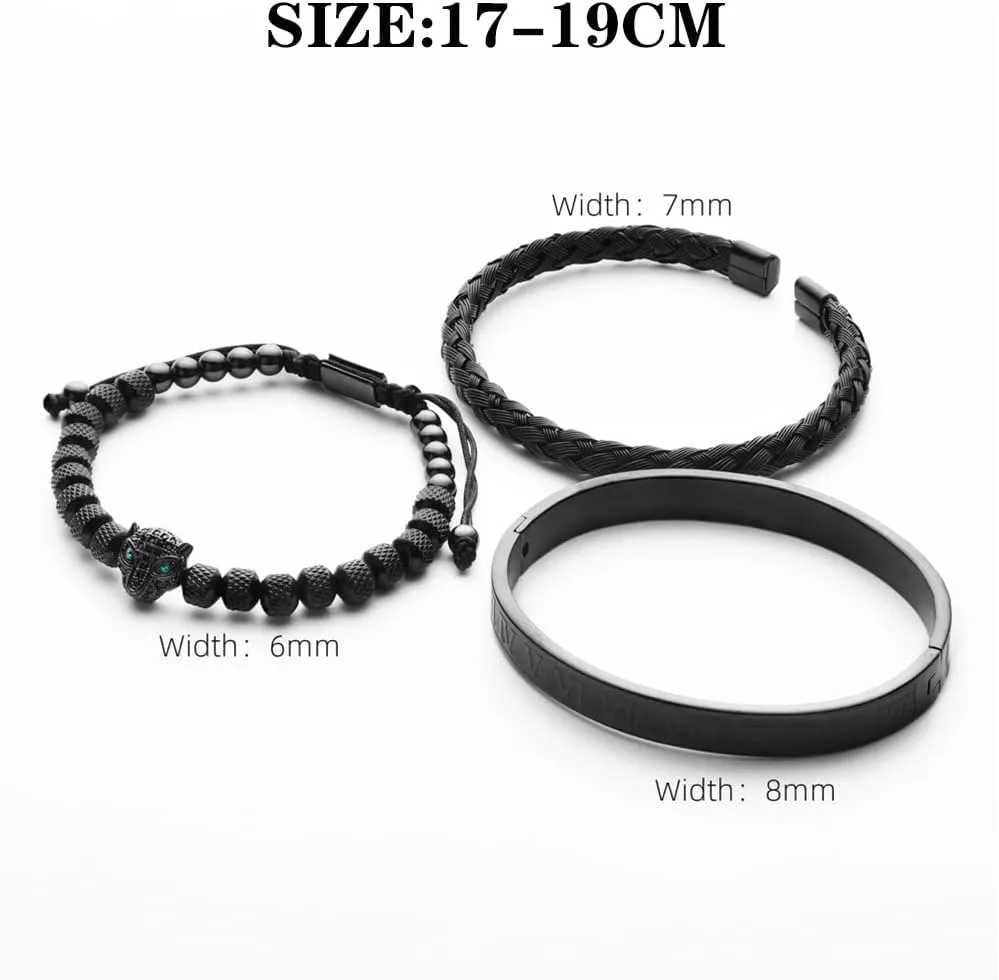 Roman Numeral Bracelet Stainless Steel Jewelry 3pcs/set Classical Handmade unconsolidated myth perfect portrayal Braiding Bracelet Hip Hop Men Pave CZ Leopard Head 