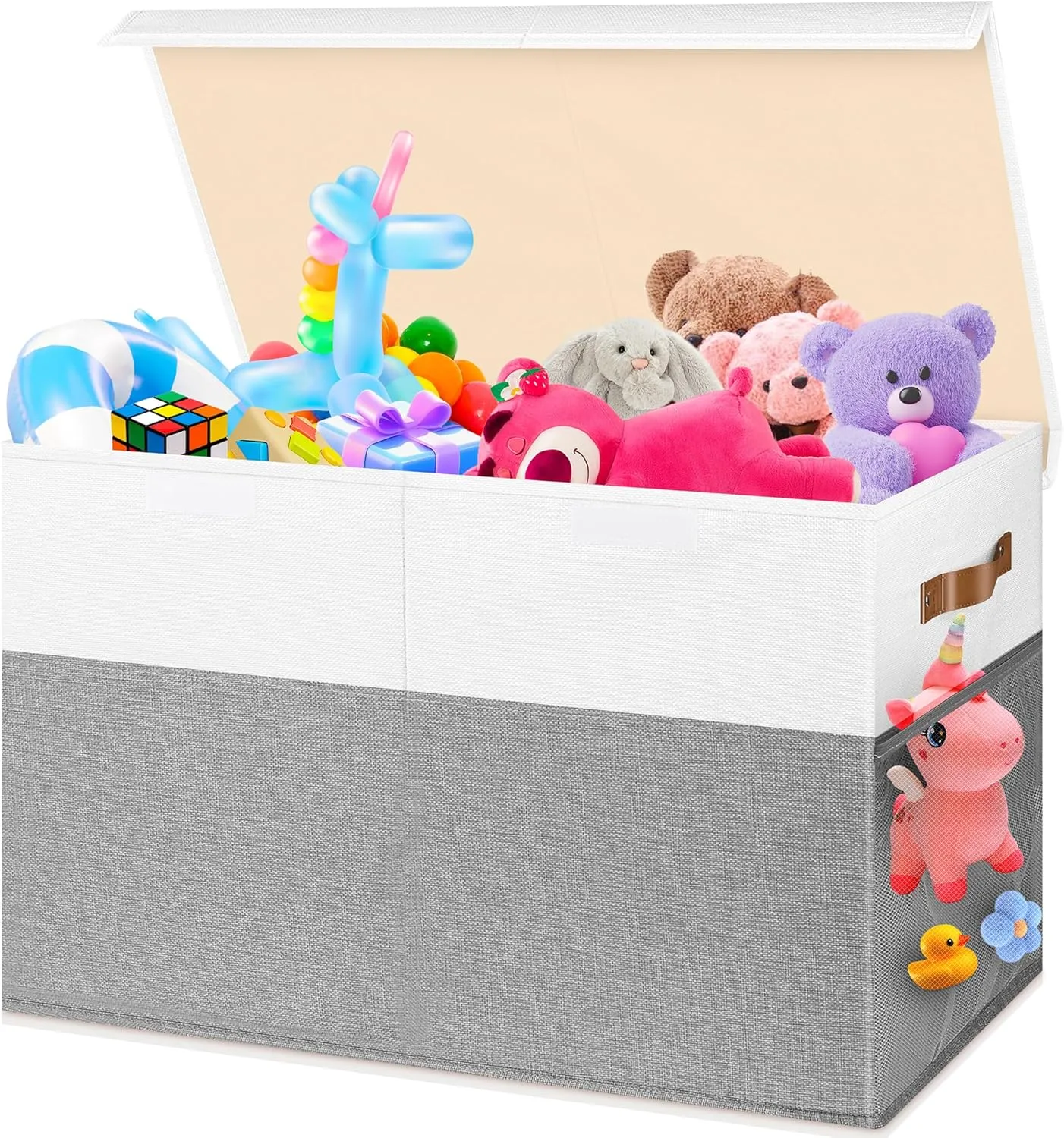Room, Bedroom, Nursery, 25"x13"x16", White & smear Gray Large Toy Box, Collapsible Sturdy Storage Chest With Lids, Kids Toy Chest Storage Organizer Toddler Bin Boxes for Living 