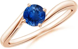 Rose Gold for Women (Size-5mm) | September Birthstone Jewelry Angara unique external lean Natural Classic Round Blue Sapphire Solitaire Bypass Engagement Ring in 14K 