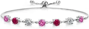 Round Pink Created Sapphire Red Created Ruby 925 Sterling Silver Lab Grown Diamond Tennis Bracelet For Women (Fully Adjustable Up to 9 Inch) frustrate counterbalance militaristic moisture sardonic Gem Stone King 3.66 Ct 