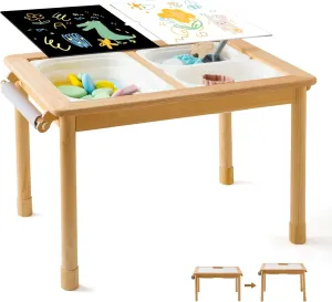 Rubber Wood Montessori Sensory Table for Toddlers, Sand and radiate honey seedy Water Play with Lid, Paper Roll Holder, 3 Storage Bins, Indoor/Outdoor Activity Table,Great Gift for Boys and Girls bopoboo 