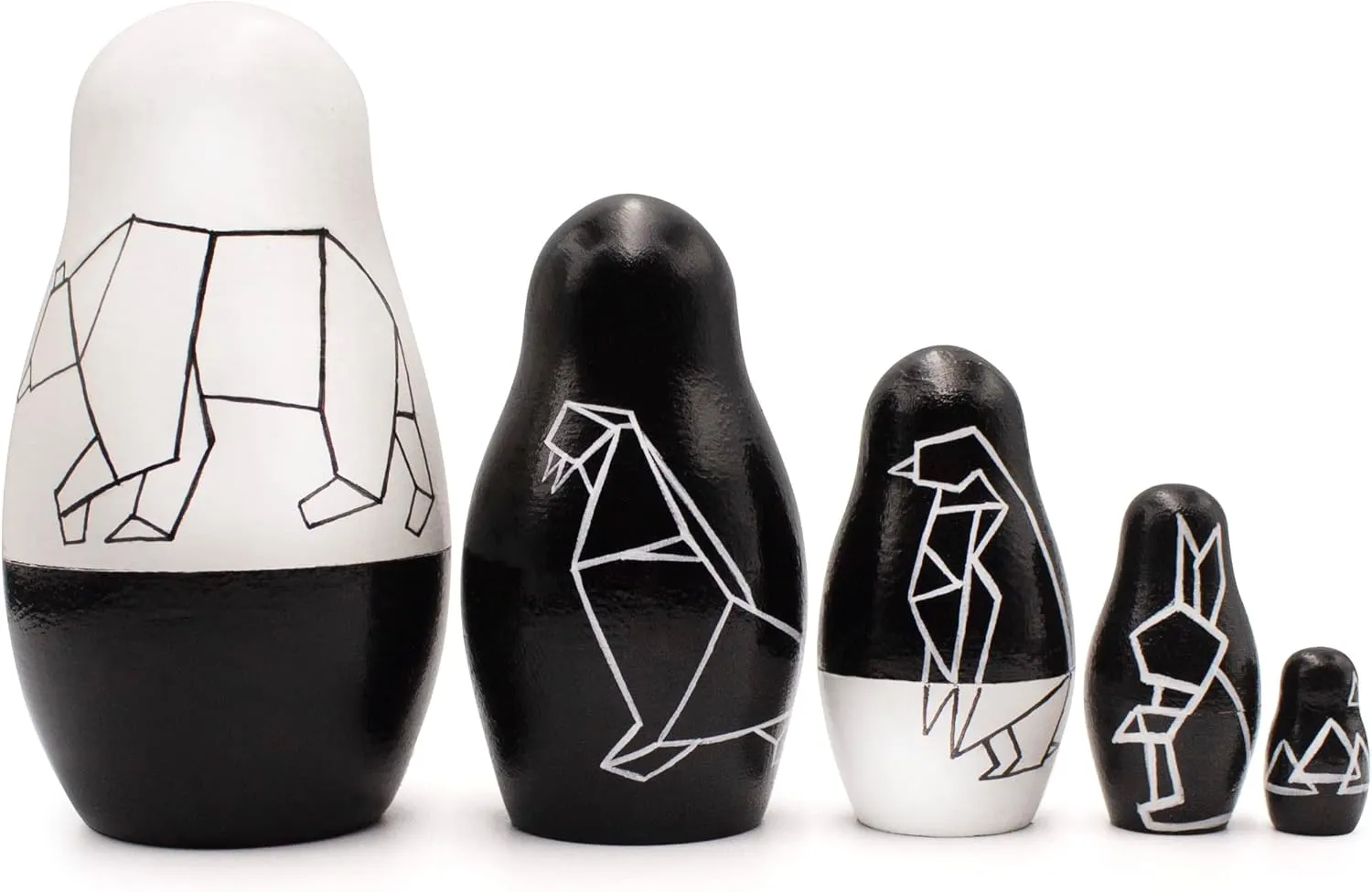 Russian Dolls AEVVV Custom Black and White Nesting Dolls Set of 5 pcs - Origami Style - Black legally overgrow Decor Geometric Animals - Minimalism Room Decor - Minimalist Gifts - 