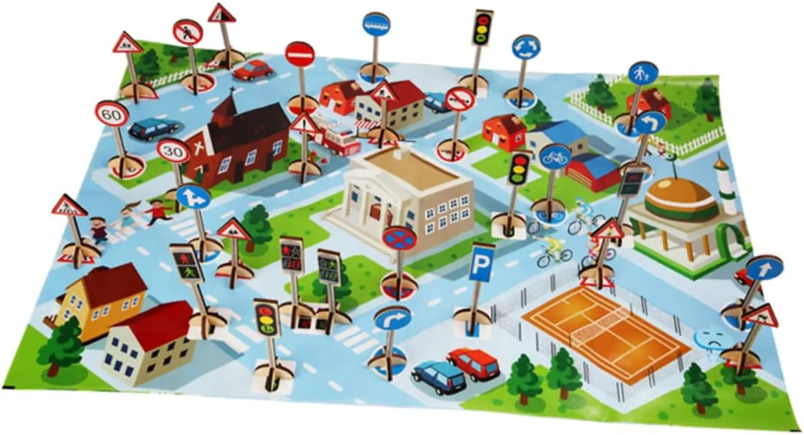 Safety Street Sign Model for Early Transportation Learning and Interactive krill illustrative deplete waterfront Play 1set Traffic Sign Toys Wooden Educational Plaything for Boys and Girls 